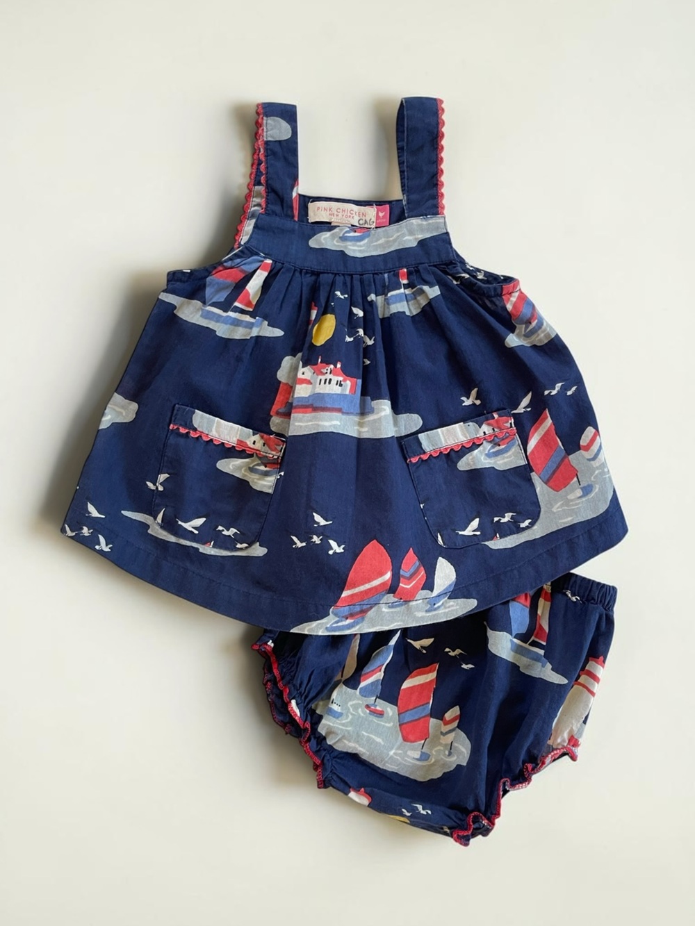 PINK CHICKEN EUC Nautical Sailboat Regatta Coastal Bloomer Set